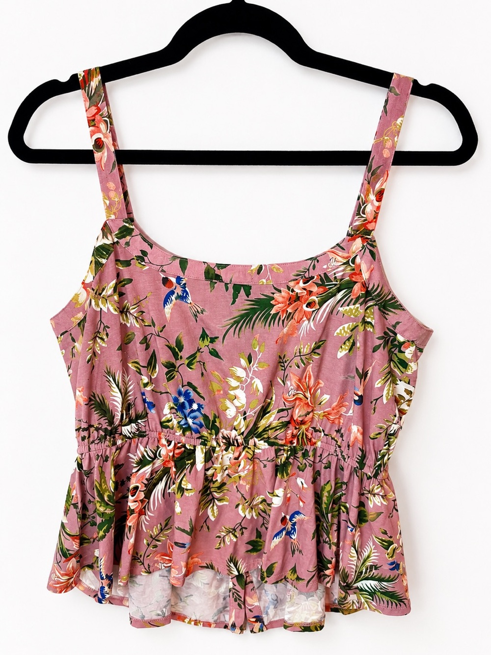 Anthropologie Tiny Thea Floral Peplum Tank Top Pink Boho Cottagecore M